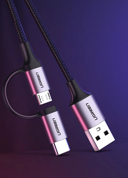 Ugreen cable 2in1 USB - micro USB / USB Type C cable 1m 2.4A black (30875)