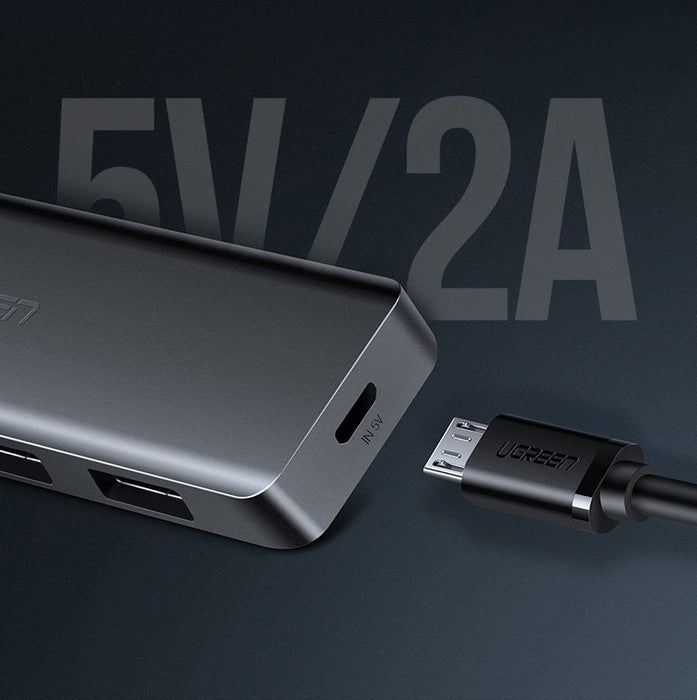 Ugreen USB HUB - 4x USB 3.2 Gen 1 with micro USB power port gray (CM219 50985)