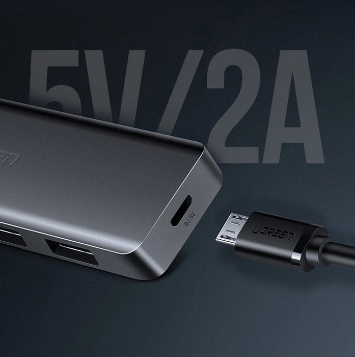 Ugreen USB HUB - 4x USB 3.2 Gen 1 with micro USB power port gray (CM219 50985)