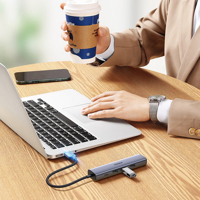 Ugreen multifunctional adapter HUB USB 3.0 - 3 x USB / Ethernet RJ-45 / USB Type C PD gray (CM475)