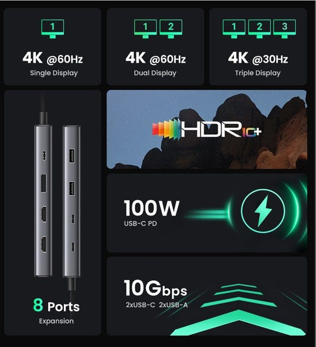MULTIFUNCTIONAL ADAPTER 8in1 HDMI/DP/100WPD CM639 UGREEN