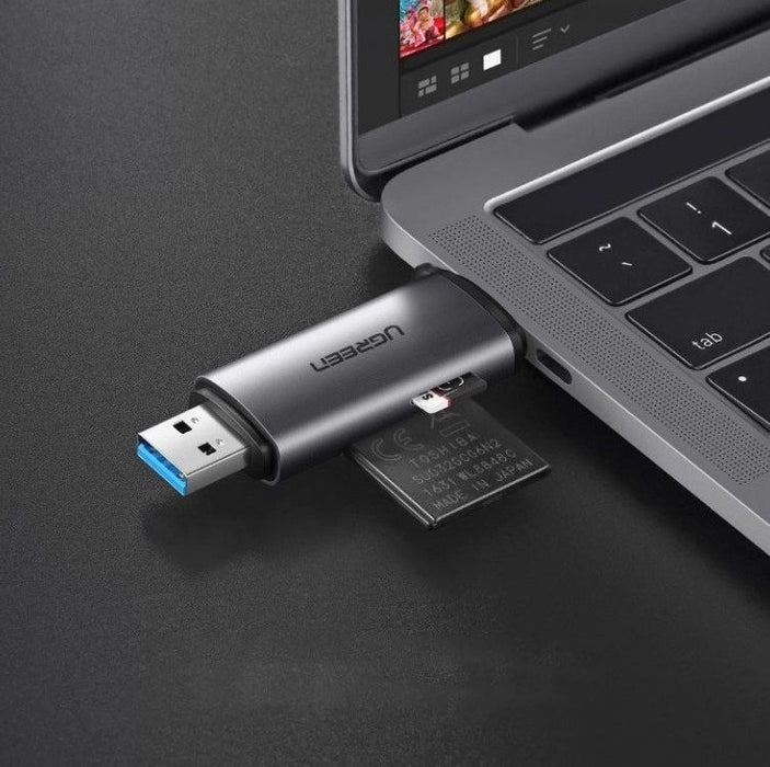Ugreen CM185 50706 reader for SD / micro SD cards on USB-A 3.0 / USB-C 3.0 - gray
