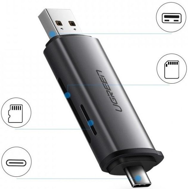 Ugreen CM185 50706 reader for SD / micro SD cards on USB-A 3.0 / USB-C 3.0 - gray