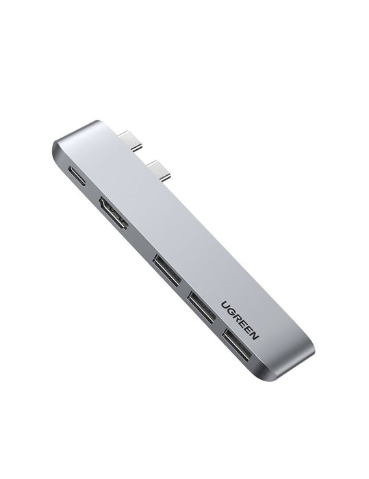 HUB Ugreen 60559 2x USB-C / USB-C PD (Thunderbolt 3, 100W, 4K 60 Hz, 10 Gbps) / HDMI 4K 30 Hz / 3x USB 3.0 for MacBook Pro / Air - Gray