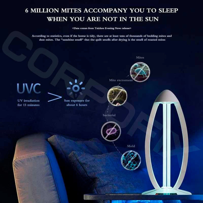 Ultraviolet bactericidal UV lamp Corpofix CV3 by an ozone generator for disinfection against bacteria and viruses, remote control and timer, air purification and sterilization