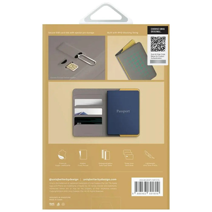 Uniq Belmont RFID Blocking Passport Case - Grey/Yellow - Cell phone cases and covers<<<HurtelXML