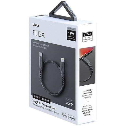 Uniq Flex USB-C / Lightning 18W nylon cable 30 cm - gray - Cell phone cables<<<HurtelXML