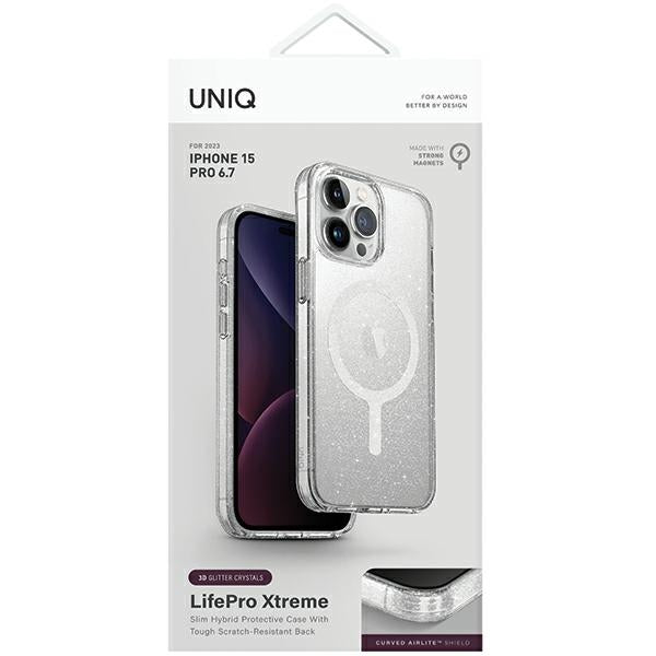 Uniq LifePro Xtreme Magclick Charging Case for iPhone 15 Pro Max - Transparent Silver - Cell phone cases