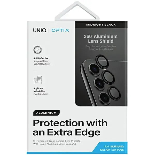 Uniq Optix Aluminum Camera Lens Protector for Samsung Galaxy S24+ camera lens with applicator - black - Cell phone