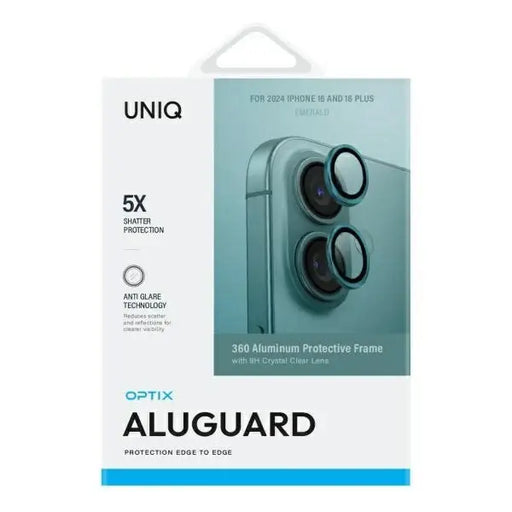 Uniq Optix Aluminum Camera Lens Protector with Applicator for iPhone 16 / iPhone 16 Plus - Green - Cell phone tempered