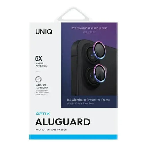 Uniq Optix Aluminum Camera Lens Protector with Applicator for iPhone 16 / iPhone 16 Plus - Iridescent - Cell phone