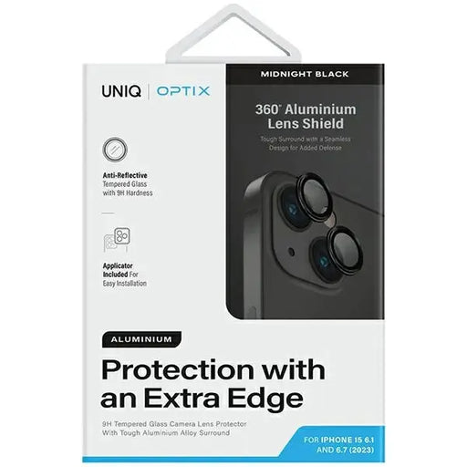 Uniq Optix Glass Aluminum Camera Lens Protector for iPhone 15 / 15 Plus Camera Lens with Applicator - Black - Cell