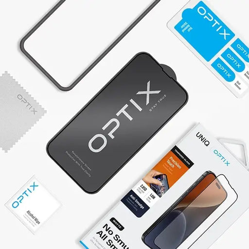 Uniq Optix Matte frosted tempered glass for iPhone 15 Plus / 14 Pro Max with applicator - Cell phone tempered