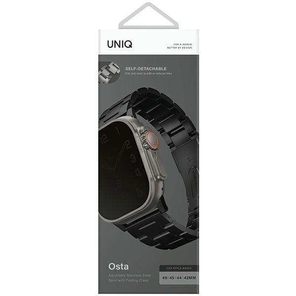 Uniq Osta Stainless Steel Strap for Apple Watch 1/2/3/4/5/6/7/8/SE/SE2/Ultra 42/44/45/49mm - Black - Other cell phone