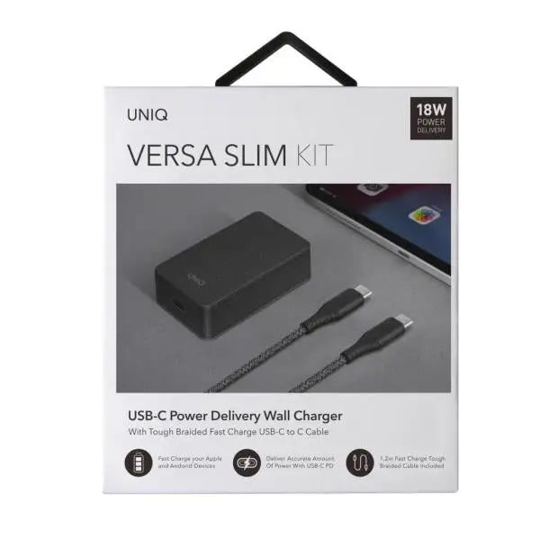 Uniq Versa Slim LITHOS Collective USB-C PD 18W wall charger + USB-C / USB-C cable - black - Cell phone USB