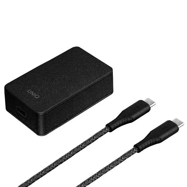 Uniq Versa Slim LITHOS Collective USB-C PD 18W wall charger + USB-C / USB-C cable - black - Cell phone USB