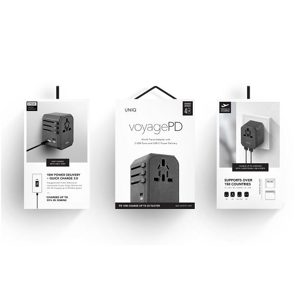 Uniq Voyage LITHOS Collective 33W 2xUSB PD 18W QC 3.0 travel adapter - gray - Cell phone USB charger<<<HurtelXML