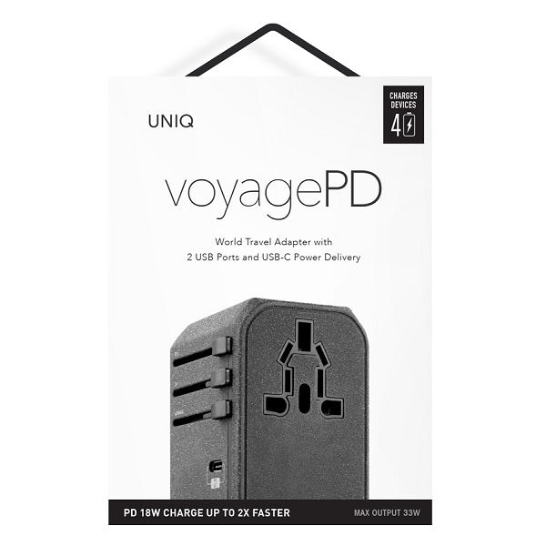 Uniq Voyage LITHOS Collective 33W 2xUSB PD 18W QC 3.0 travel adapter - gray