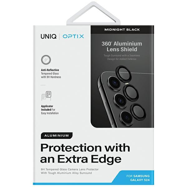 Uniq Optix Aluminum Camera Lens Protector for Samsung Galaxy S24 camera lens with applicator - black