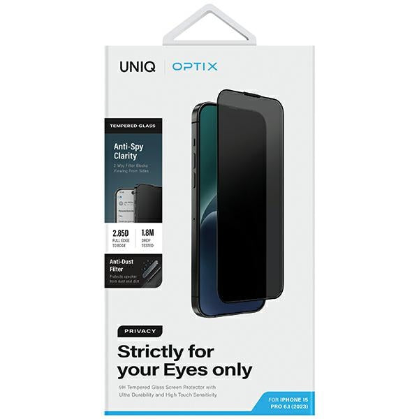 Uniq Optix Privacy tempered glass for iPhone 15 Pro with applicator