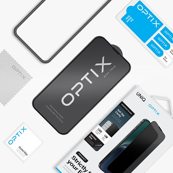Uniq Optix Privacy tempered glass for iPhone 15 Pro Max with applicator