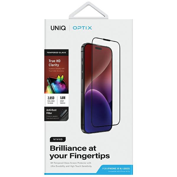 Uniq Optix Vivid glass for iPhone 15 / 14 Pro with applicator