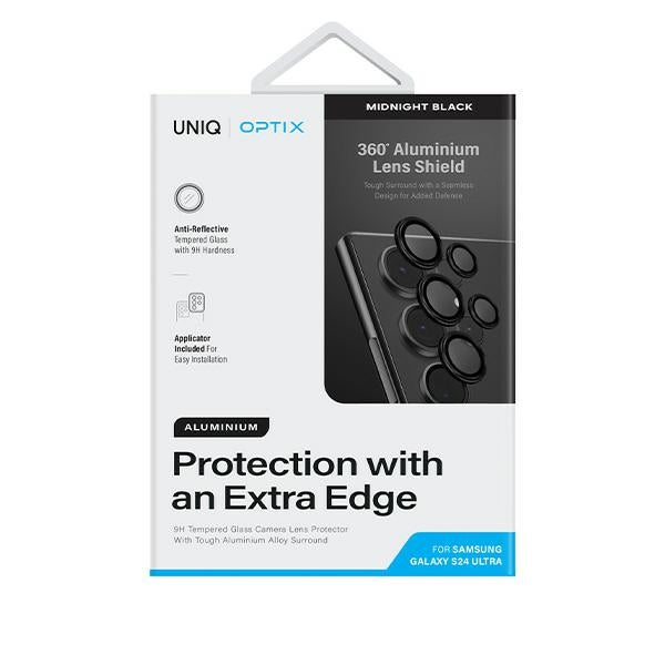 Uniq Optix Aluminum Camera Lens Protector for Samsung Galaxy S24 Ultra camera lens with applicator - black