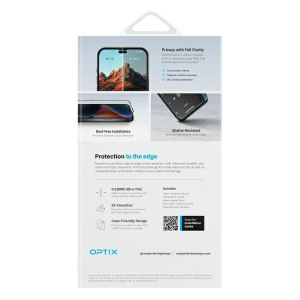 Uniq Optix Privacy tempered glass with privacy applicator for iPhone 16 Pro