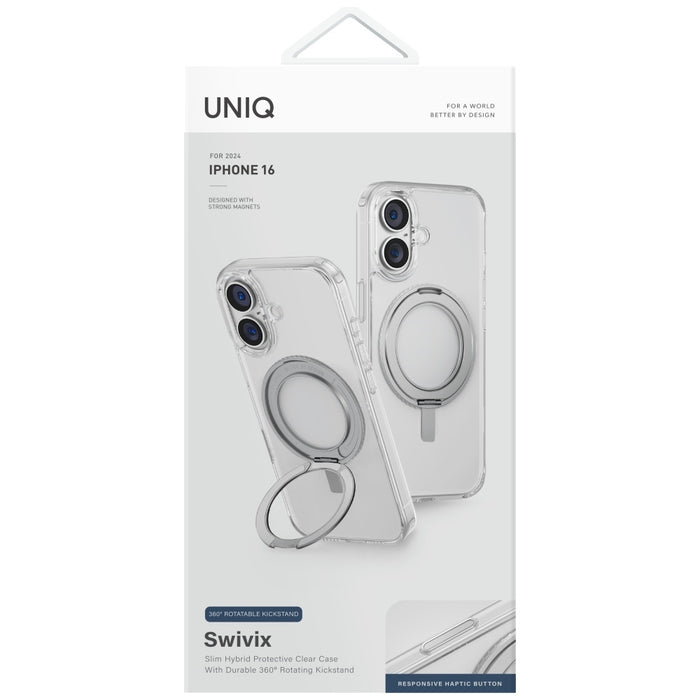 Uniq Swivix 360 Rotating Kickstand Case for iPhone 16 - Transparent