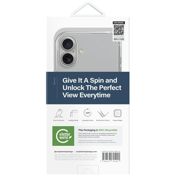 Uniq Swivix 360 Rotating Kickstand Case for iPhone 16 Plus - Transparent