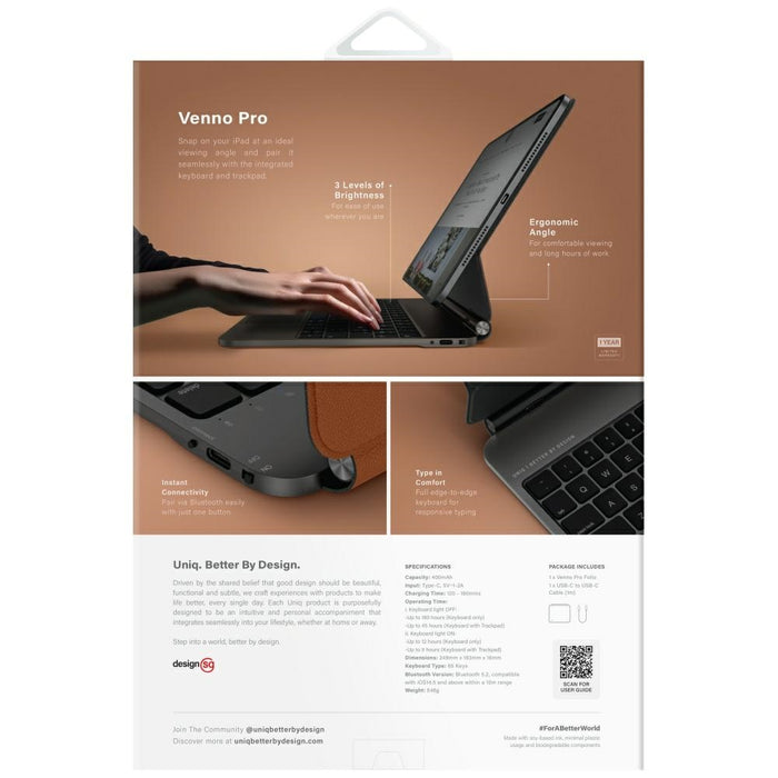 Uniq Venno Pro Magnetic Smart Case with Keyboard for iPad 11" 2025 / iPad Air 11" 2024 / 2025 / iPad Pro 11" 2018 / 2020 / 2021 / 2022 / 2024 - Brown