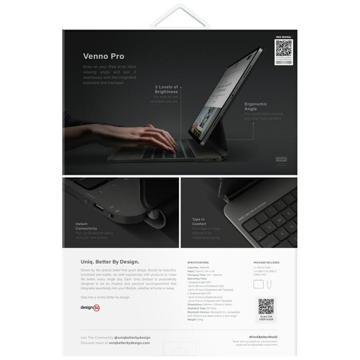 Uniq Venno Pro Magnetic Smart Case with Keyboard for iPad Pro 11" (2024/2025) - Black