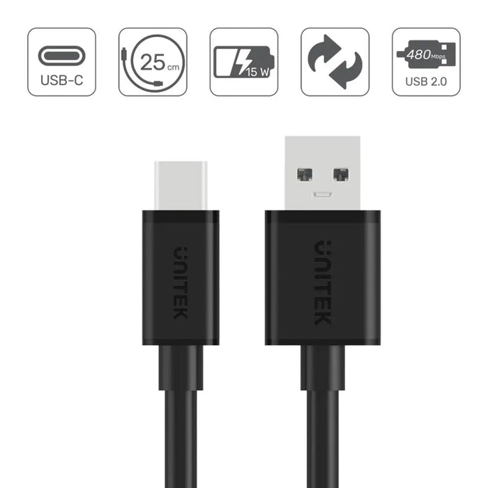 UNITEK USB CABLE USB-A — USB-C 25CM Y-C480BK - USB cablesAKG-KAB<<<GSM accessoriesAKG<<<ActionPL