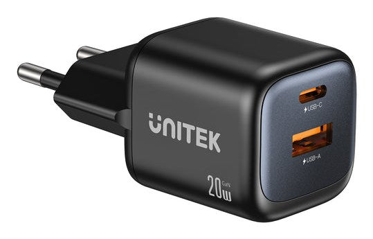UNITEK 2x GAN 20W mains charger, black