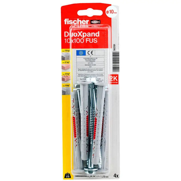 UNIVERSAL DOWEL WITH SCREW 10X100 FUS K 4 PCS. FISCHER DUOXPAND - Комплекти дюбели<<<Дюбели<<<Инструменти и