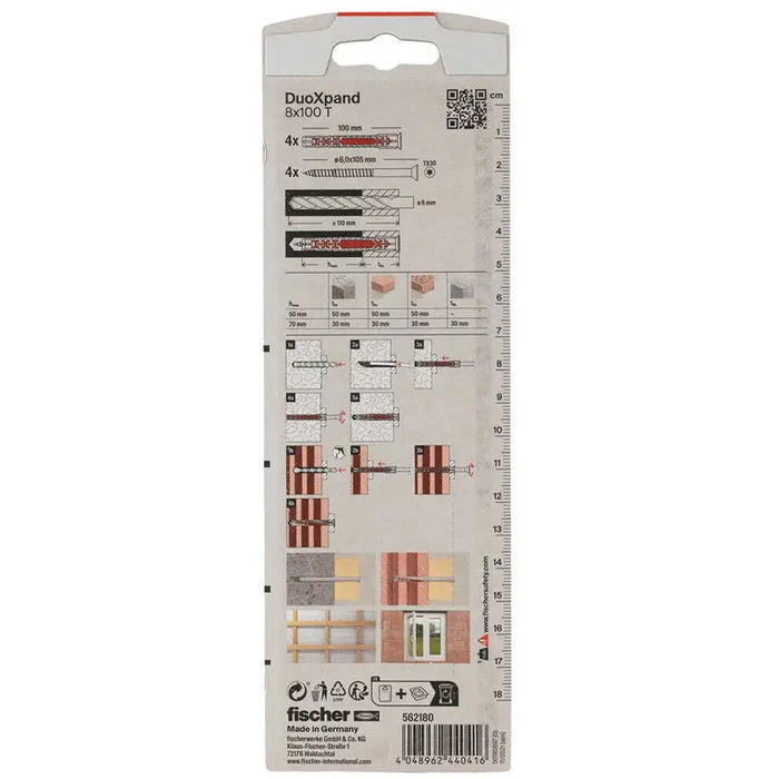 UNIVERSAL DOWEL WITH SCREW 8X100 TK 4 PCS. FISCHER DUOXPAND - Комплекти дюбели<<<Дюбели<<<Инструменти и