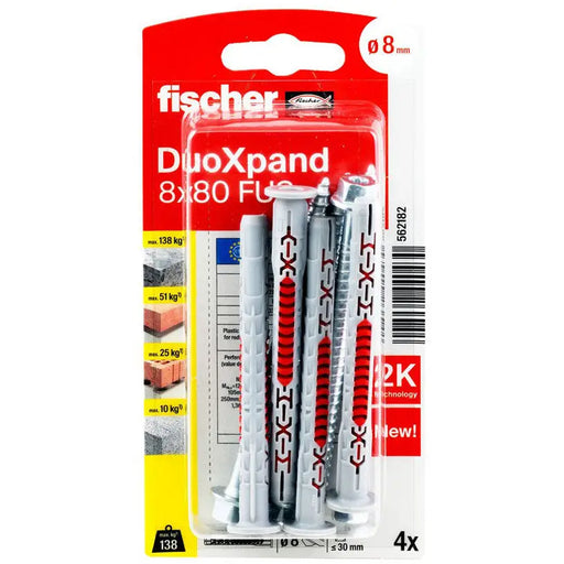 UNIVERSAL DOWEL WITH SCREW 8X80 FUS K 4 PCS. FISCHER DUOXPAND - Комплекти дюбели<<<Дюбели<<<Инструменти и