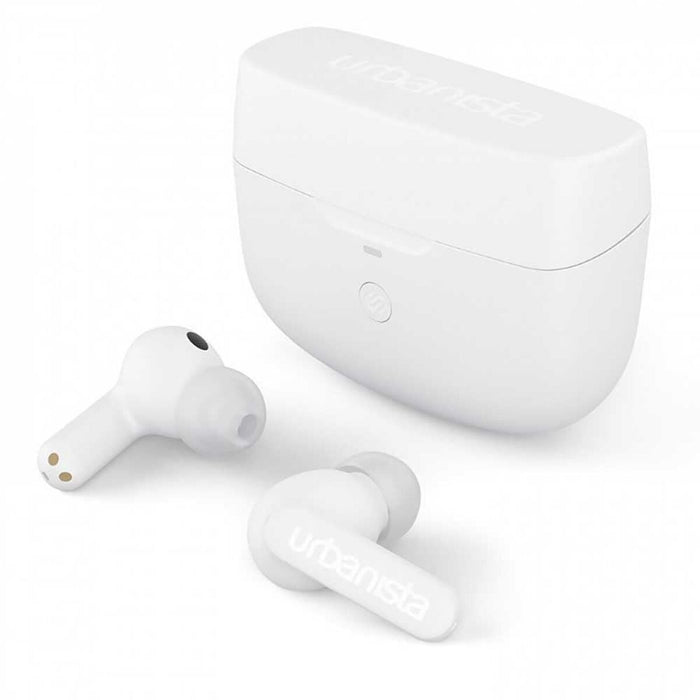 URBANISTA ATLANTA Bluetooth earphones black 34 hours total playtime Hybrid active noise cancelling Touch controls IPX4 white