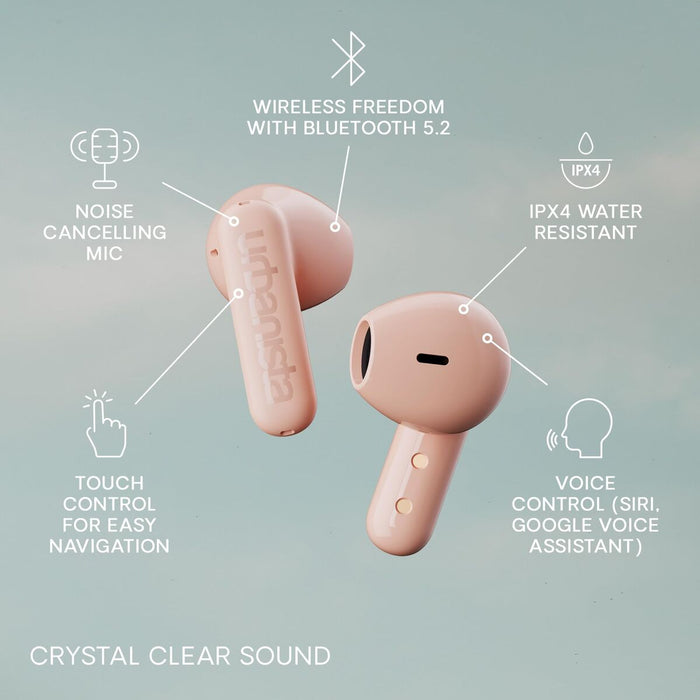 URBANISTA COPENHAGEN Bluetooth earphones black 32 hours total playtime Noise-reducing microphone Touch controls IPX4 dusty pink