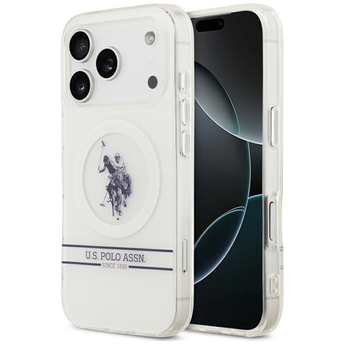 US Polo DH and Bottom Stripe Logo MagSafe Case for iPhone 17 Pro - White