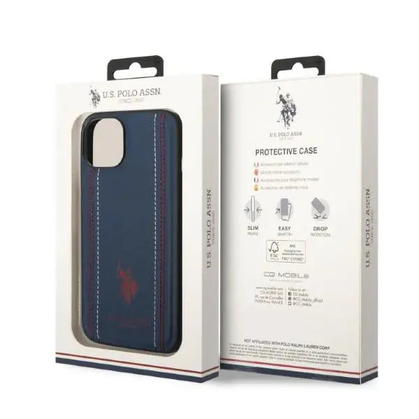 US Polo USHCP14SPFAV iPhone 14 6.1’’ navy blue/navy blue Leather Stitch - Cell phone cases and covers<<<HurtelXML