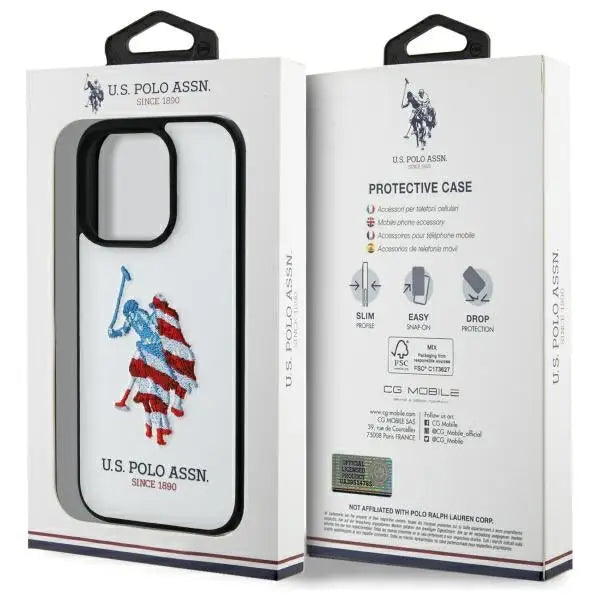 US Polo USHCP15XPUSH iPhone 15 Pro Max 6.7’’ white/white Leather Big DH American Flag - Cell phone cases