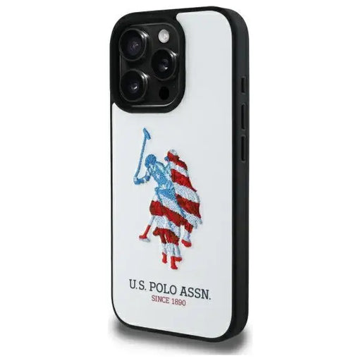 US Polo USHCP15XPUSH iPhone 15 Pro Max 6.7’’ white/white Leather Big DH American Flag - Cell phone cases