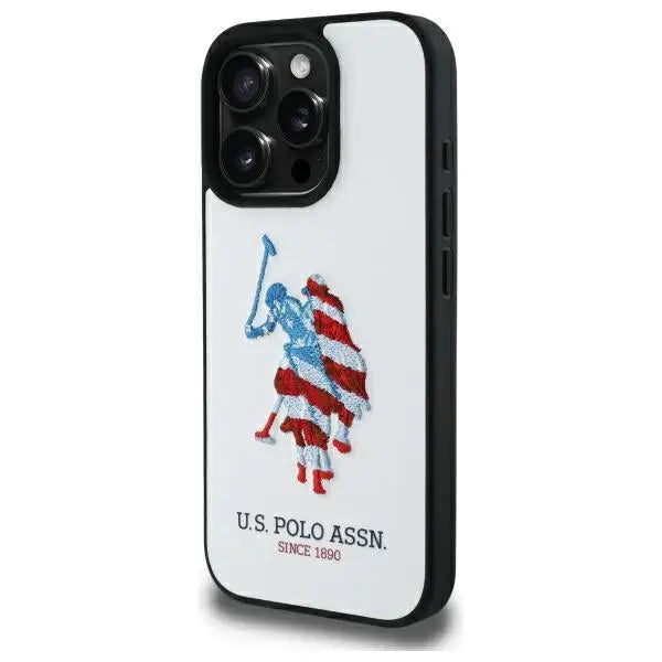 US Polo USHCP15XPUSH iPhone 15 Pro Max 6.7’’ white/white Leather Big DH American Flag - Cell phone cases
