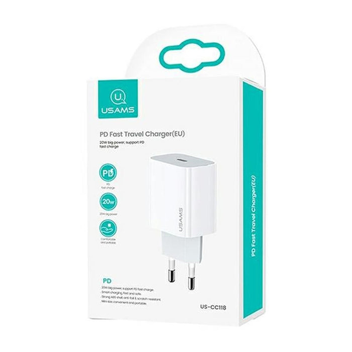 CHARGER 220V USAMS 20W USB-C WHITE CC118 PD 20W