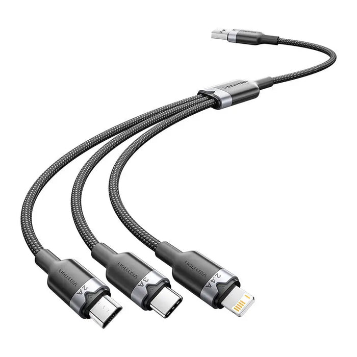 USB 2.0 A male to 3-in-1 USB-C Lightning and Micro-B male cable Vention 3A CTPBG 1.5m - Combo Cables<<<USB cables<<<GSM