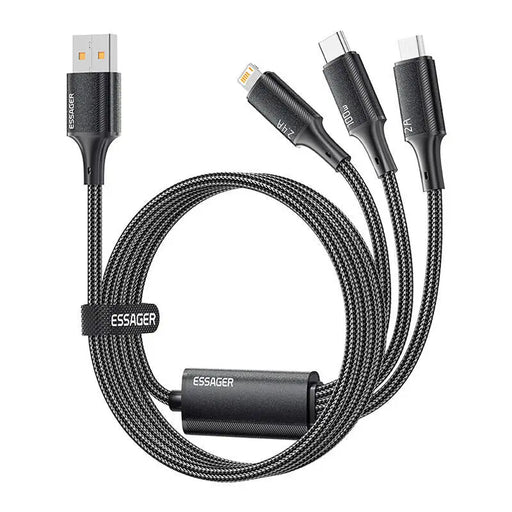 USB-A 3in1 cable Essager EXCMTL-JJ01-P USB-C/Lightning/Micro 100W 1.2m (black) - Combo Cables<<<USB cables<<<GSM