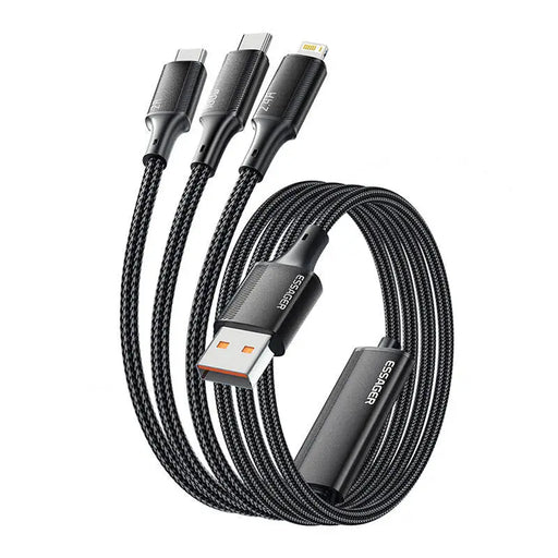 USB-A 3in1 cable Essager EXCMTL-JJ01-P USB-C/Lightning/Micro 100W 1.2m (black) - Combo Cables<<<USB cables<<<GSM