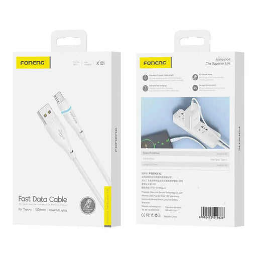 USB-A to USB-C cable Foneng X101 3A 1.2m (white) - USB to USB-C<<<USB cables<<<GSM Accessories<<<InnproXML