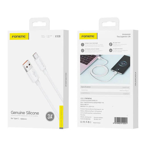 USB-A to USB-C cable Foneng X108 3A 1m (white) - USB to USB-C<<<USB cables<<<GSM Accessories<<<InnproXML
